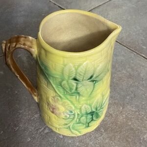 Floral Yellow and Green Ceramic Pitcher